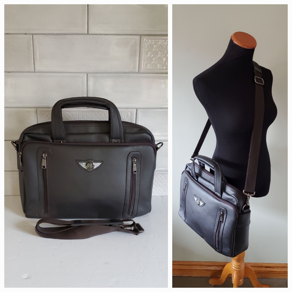 NWOT Santino Executive Modern Academic Travel Messenger Faux Leather Laptop Bag